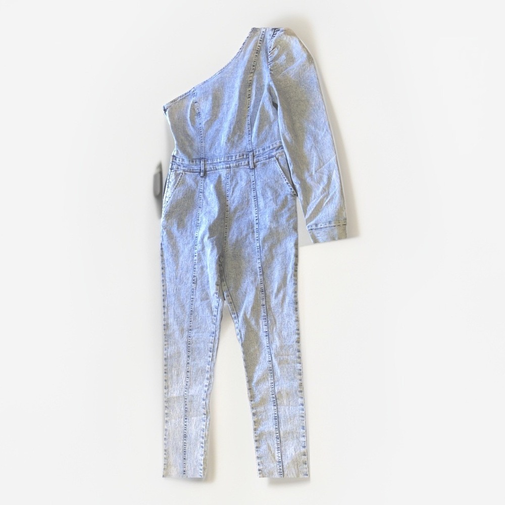 Emprada One sleeve Denim Jean Stretch Jumpsuit‎ Long Sleeve Light Wash Medium